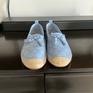 COACH Light Blue Leather Espadrille Flats
